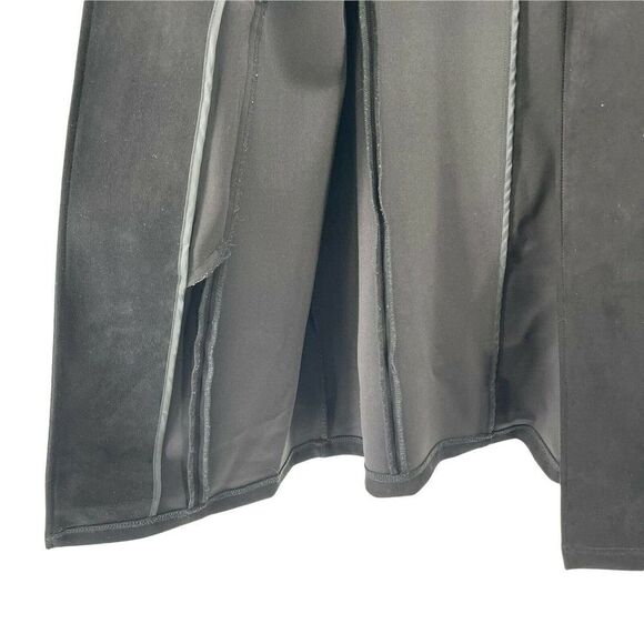 T Tahari Black Coat Draped Open Front Faux Fur Trim Vegan Microsuede Chic Size L - Picture 6 of 10